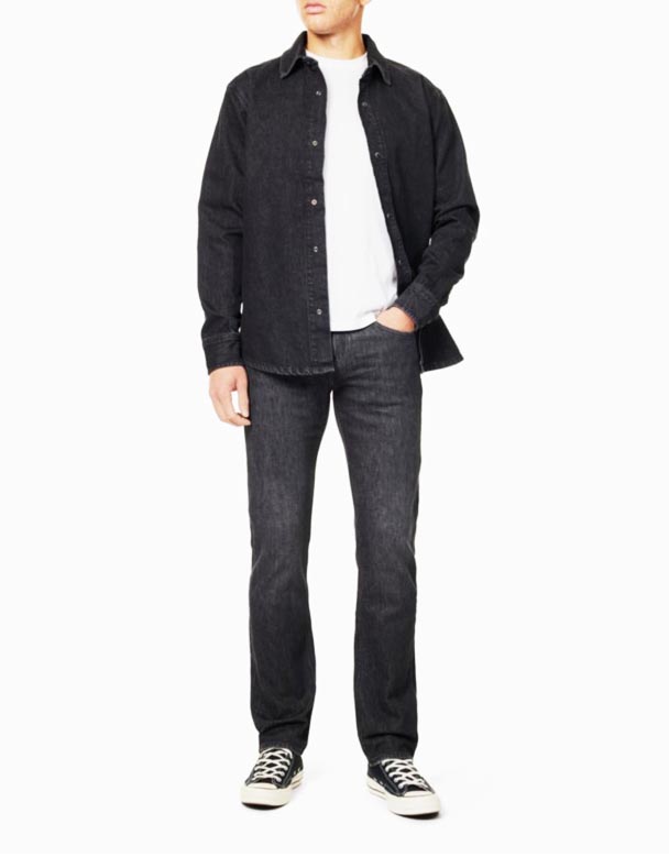CHA00037 den raka punkten upp fem fickor raka ben normal passform stretch-denim jeans