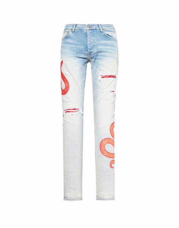 CHA00103 slange broderet rippet slim-fit stretch-denim jeans