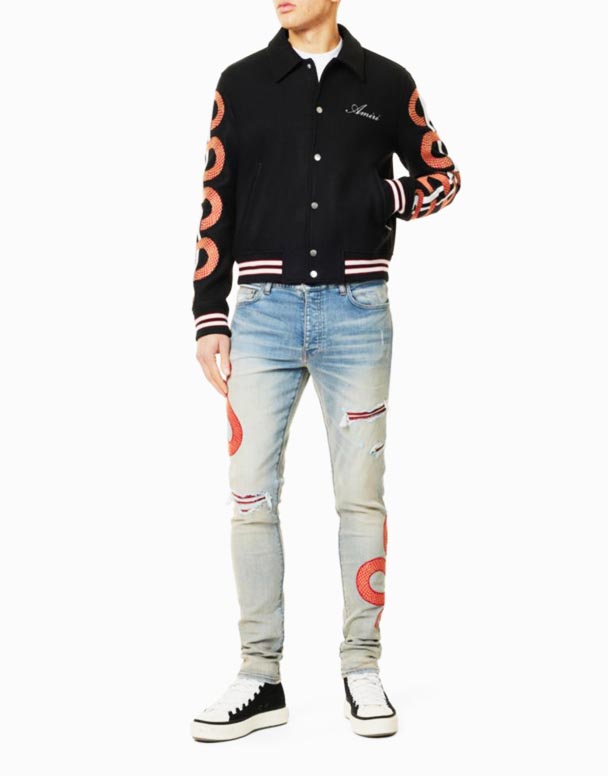 CHA00103 slange broderet rippet slim-fit stretch-denim jeans