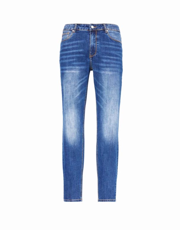 CHA00114 fem-lommer mærke-patch koniske-ben slim-fit stretch-denim jeans