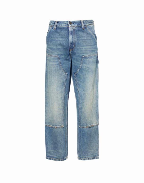 CHA00135 Dobbelt knæ Patch-lommer lige ben afslappet-Fit Denim Bukser