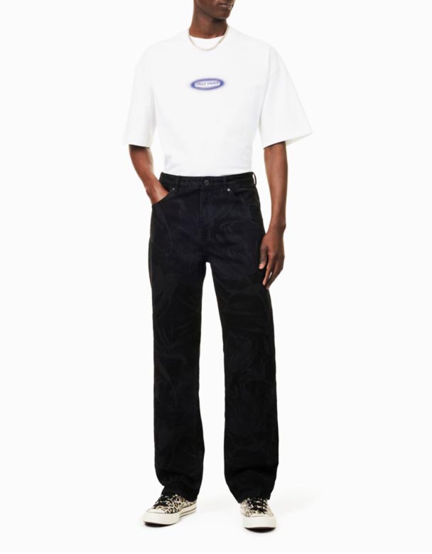 CHA00181 blugi denim cu picior drept cu imprimare Laser
