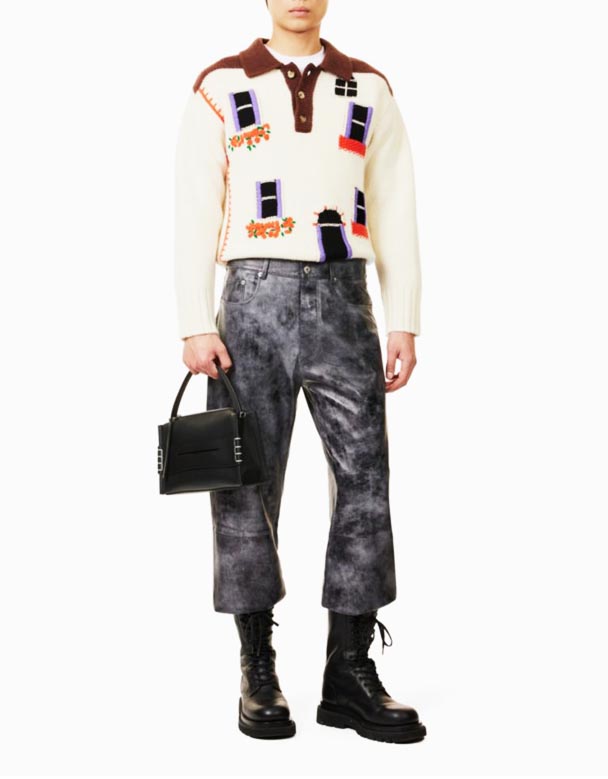 CHA00341 Regular-fit kupas na pantalon ng katad