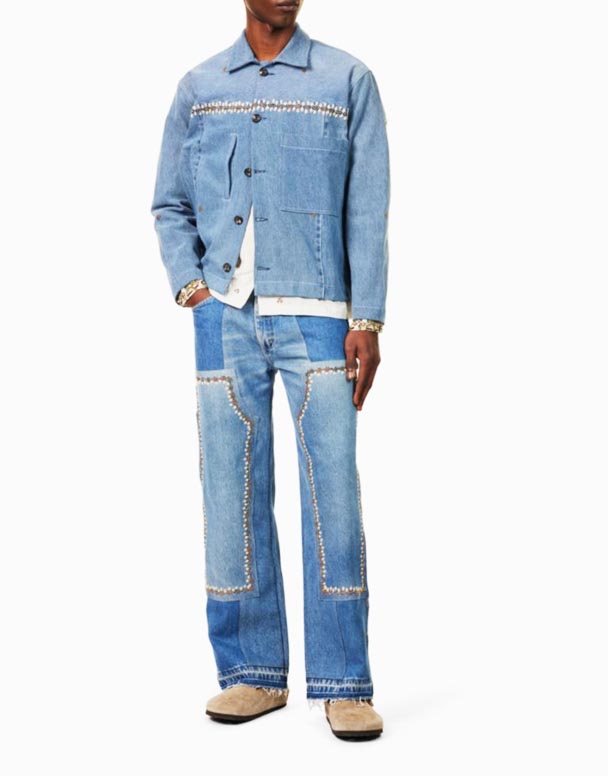 CHA00342 Double knee raw-cuffs mid-rise regular-fit denim jeans