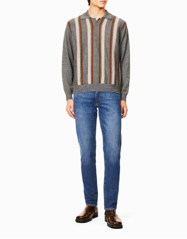 CHA00357 limang-bulsa kupas-hugasan ang straight-leg slim-fit stretch-denim blend jeans