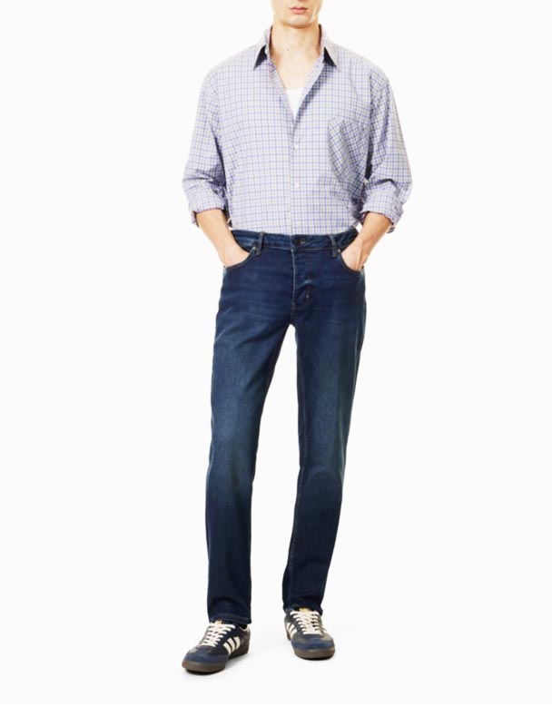 CHA00395 Lou Slim Ahad jenama-patch lurus kaki slim-fit stretch-denim Campuran jeans