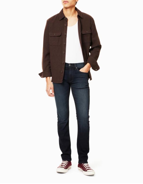 CHA00450 Lennoks prekės ženklas-Patch tiesios kojos Slim-Fit ruožas austi mišinys džinsai