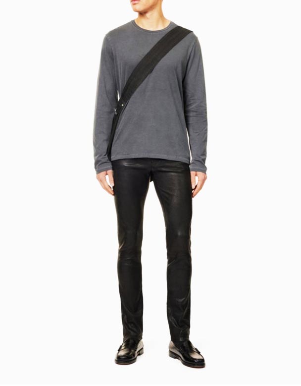 CHA00466 Lennoks slim-fit siaurėjančios odinės kelnės