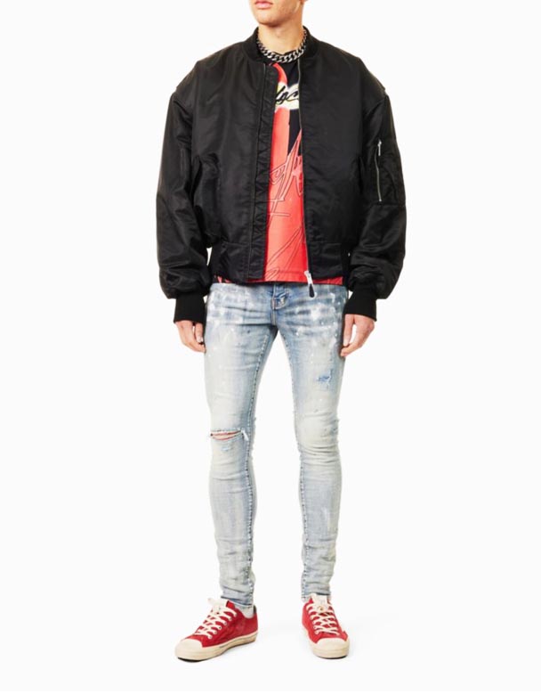 CHA00504 P001 dažų išpūtimas mažaaukščiai slim-fit stretch-denim džinsai
