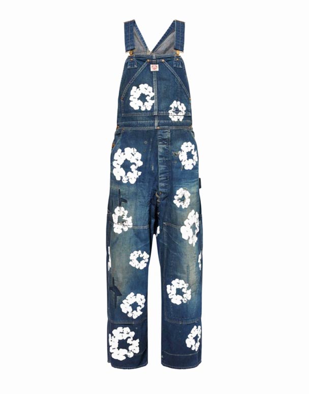 CHA00572 SAINT Mxxxxxx x Denim Tears Floral-Print Relaxed-Fit Denim Dungarees