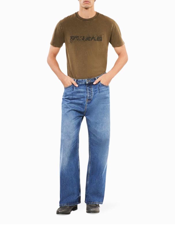 CHA00592 Pileli düz paçalı kot pantolon