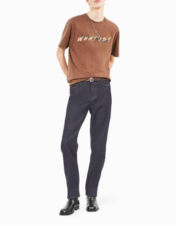 CHA00598 Kontrast dikişli ince bacaklı streç denim kot pantolon