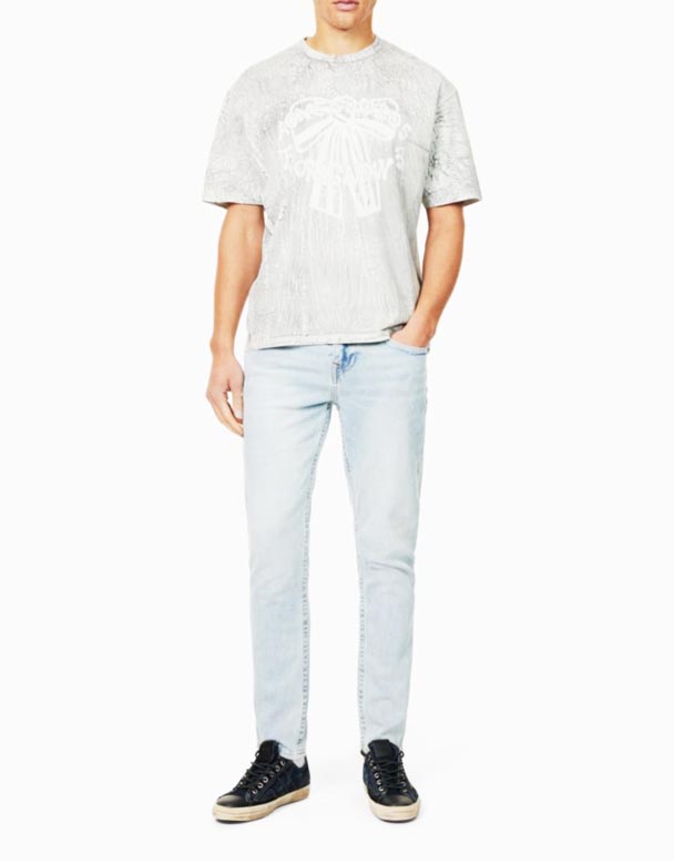 CHA00606 Rocco yuyulduqdan sonra aşınma effekti ilə düz ayaqlı uzanan denim jeans
