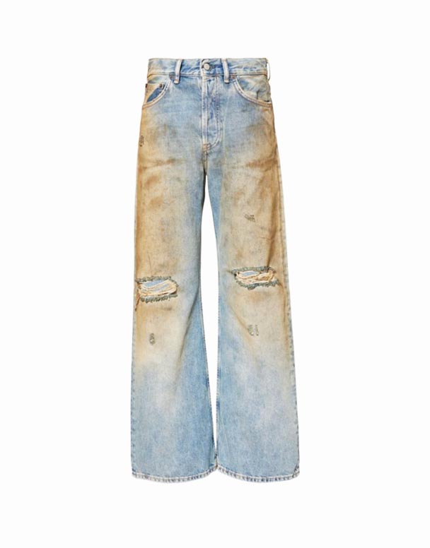 CHW00671 Sıkıntılı geniş bacaklı orta belli kot pantolon