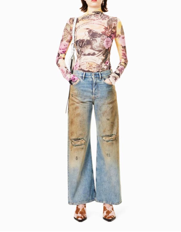 CHV00671 yıpranmış orta boylu geniş jeans