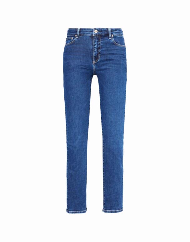 CHW00681 Mari beş cepli düz bacaklı yüksek katlı streç denim karışımı kot pantolon