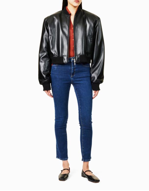 CHW00681 Mari beş cepli düz bacaklı yüksek katlı streç denim karışımı kot pantolon