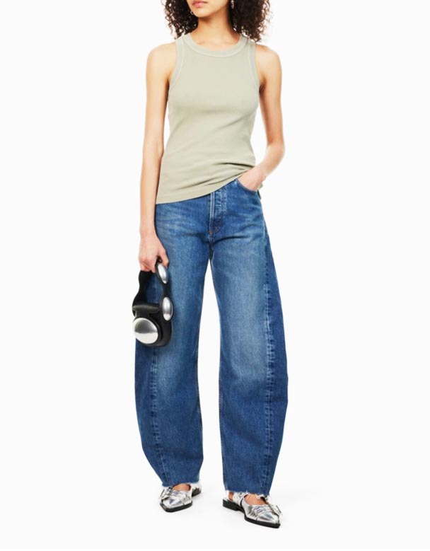CHV00694 Luna geniş ayaqlı və hündür boylu üzvi denim qarışığı Jeans, yuyulduqdan sonra soldu