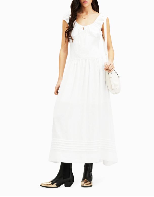 Chw00743 Eliza smocked-rochie maxi țesută în detaliu