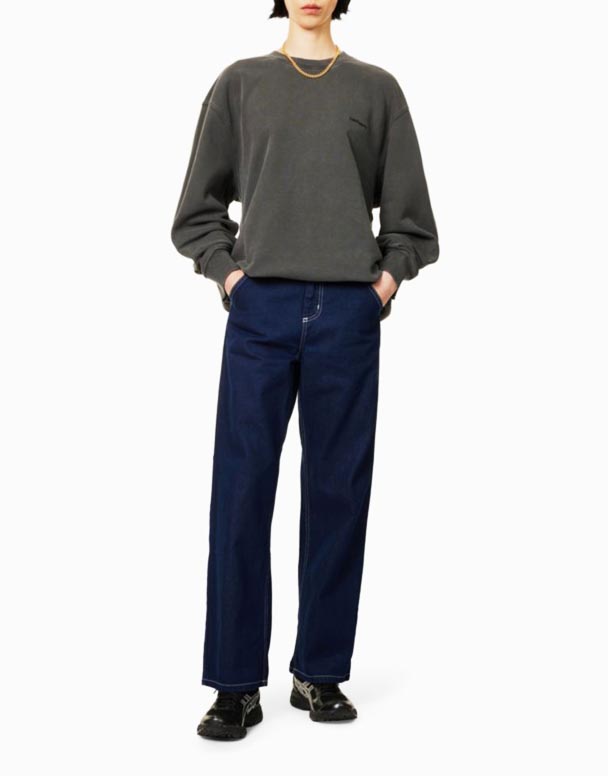 CHW00771 Einfach denim-Hosen mat engem riichte Been an engem héije Bändchen mat Markenbiller