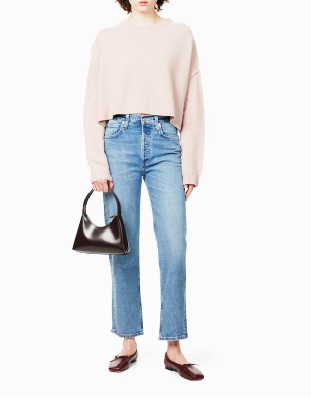 Marca Chw00784 Delfina-blugi din Denim cu picioare drepte cu talie mijlocie