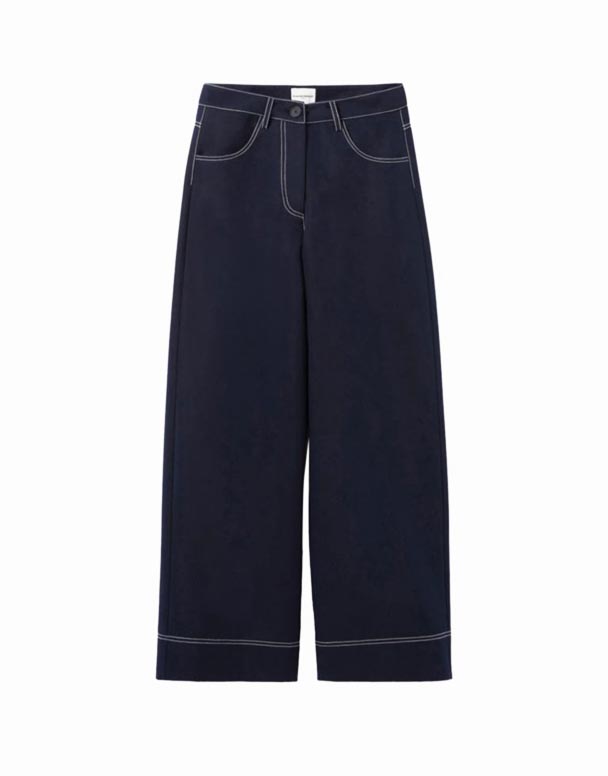 CHV00829 kontrast tikişli geniş denim şalvar