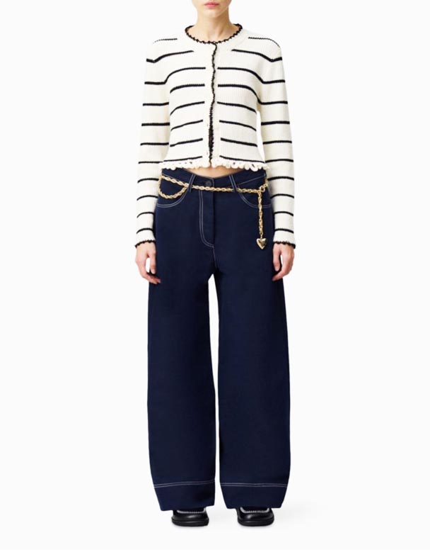 CHV00829 kontrast tikişli geniş denim şalvar