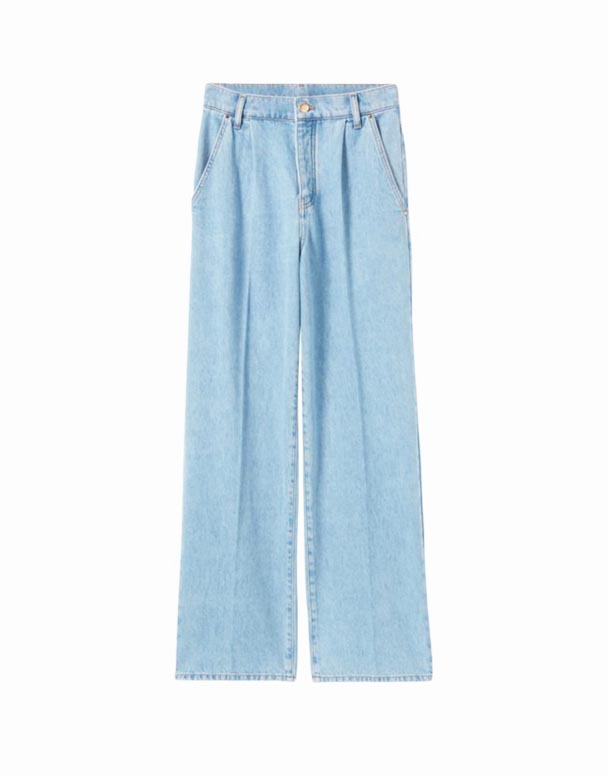 CHV00832 geniş ayaqlı və naxışlı logo Jeans