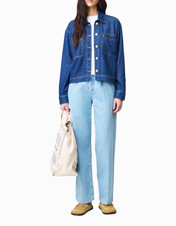 CHV00832 geniş ayaqlı və naxışlı logo Jeans