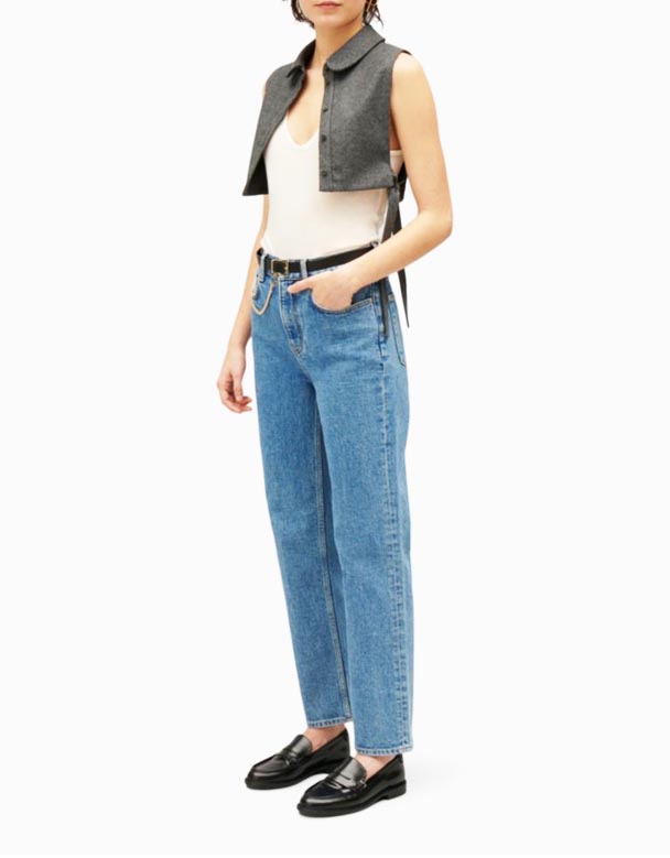 CHV00836 düz uyğun və orta uyğun uzanan denim jeans