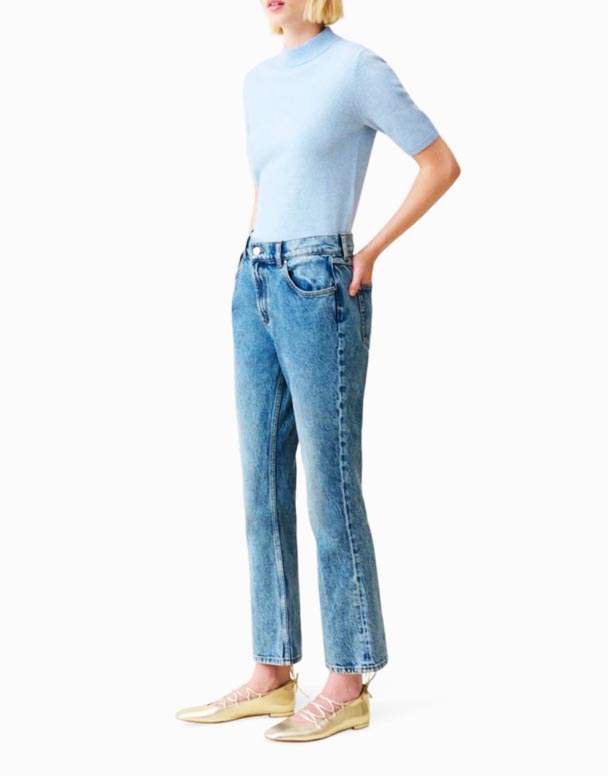 CHV00837 orta boylu qısaldılmış alovlanmış uzanan jeans