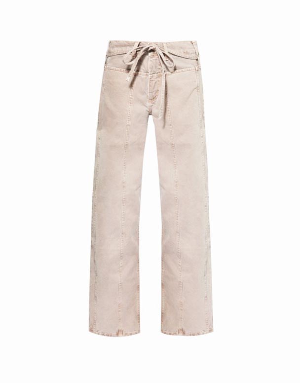 CHV00847 yüksək boylu və geniş ayaqlı sapand Jeans, belinə bağlandı