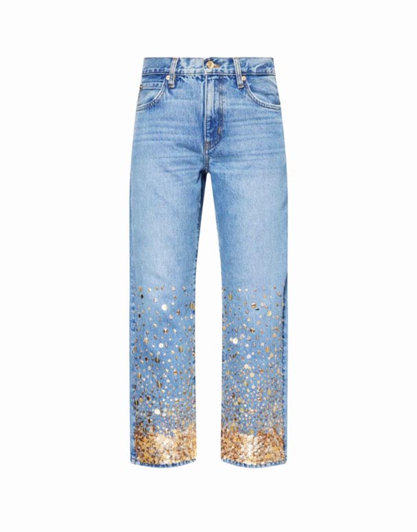 CHW00891 ang Champagne embellished maong maong