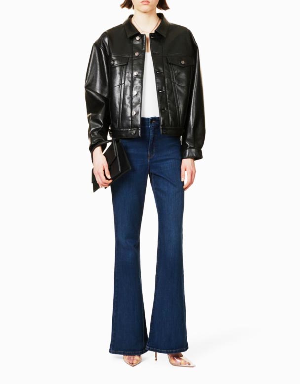 CHW00990 magandang Legs contrast-stitch flared-leg mid-rise cotton-blend jeans