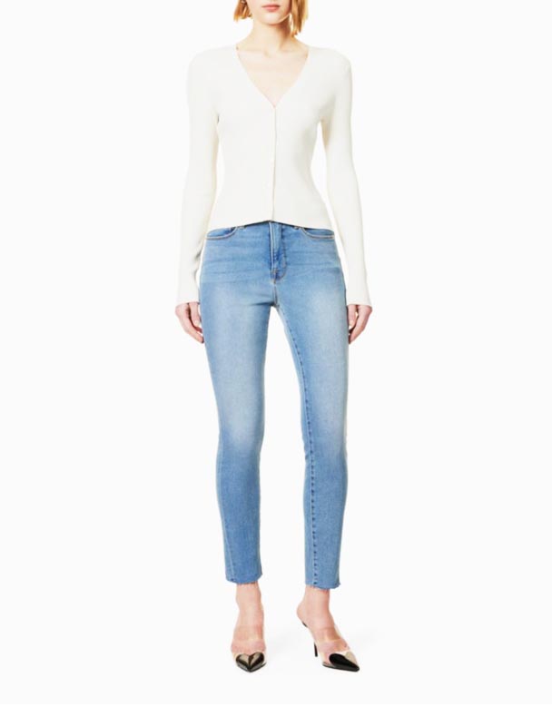 CHV01022 geros kojos liesos kojos vidutinio aukščio apkarpytos stretch-denim džinsai