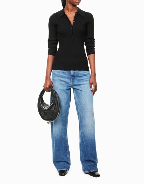 CHW01024 Umgqomo Omuhle ukhululekile-fit umgqomo-leg ukotini futhi recycled-ukotini blend jeans