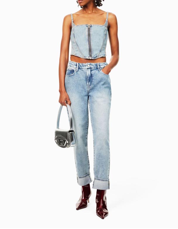 CHW01027 I-Weekender Folded-Cuffs Straight-Leg High-Rise Denim-Blend Jeans