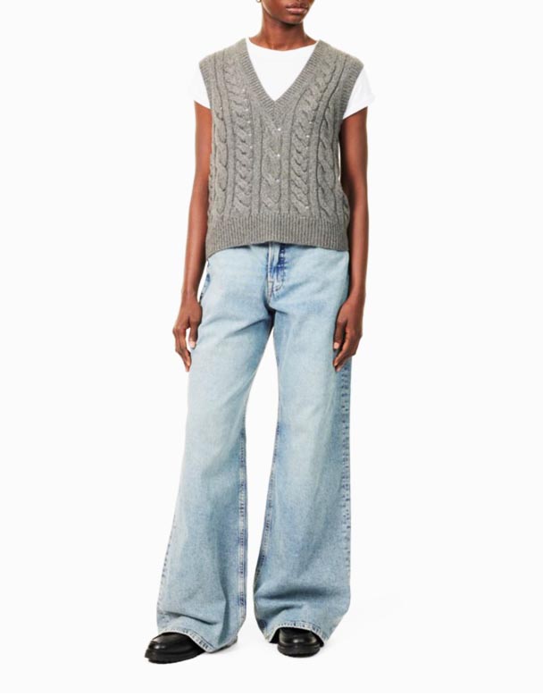 I-Chw01028 I-Elasticated-waistband wide-leg mid-rise stretch-denim blend jeans