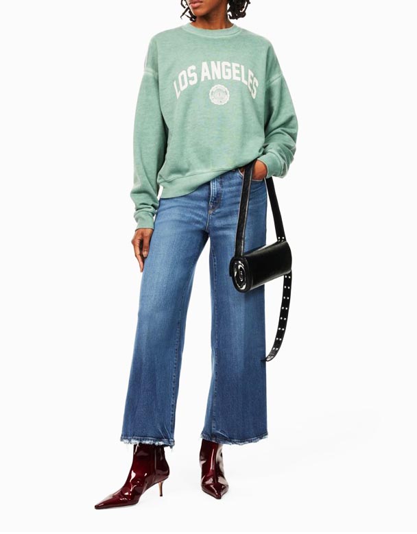 Chw01033 talie bună Palazzo Crop-Leg Blugi cu amestec țesut înalt