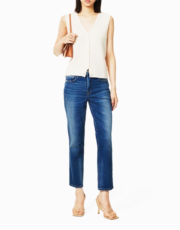 CHW01035 Umehluko-Stitch Iqonde-Umlenze Okusezingeni Eliphezulu Stretch-Denim Jeans