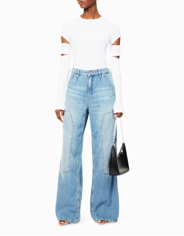 CHW01037 Kalula Ububanzi-umlenze ukotini-blend jeans