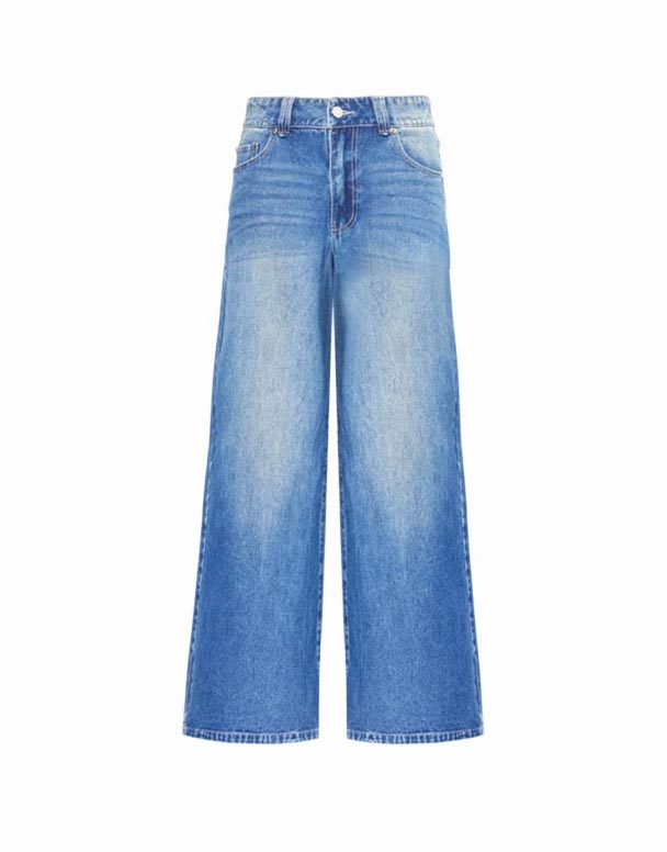CHW01071 Self-Tie-Ukubopha Brand-Plaque Ububanzi-Umlenze Ongaphakeme-Low-Rise Denim-Blend Jeans