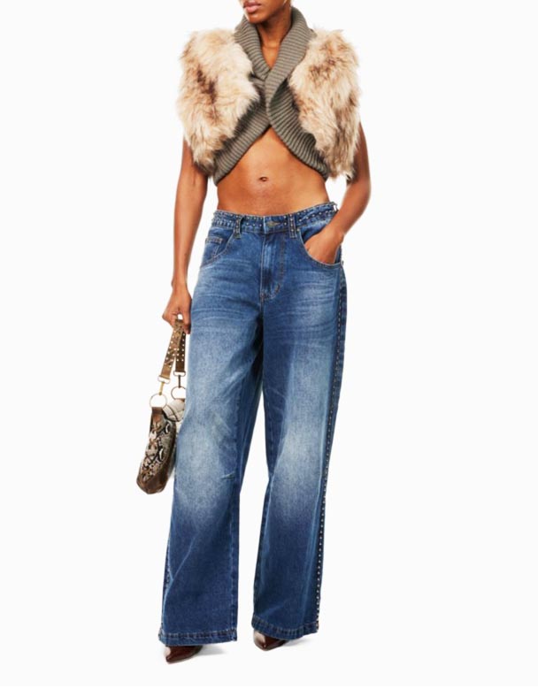 CHW01081 Amajean e-Denim anezinyawo ezibanzi ezinemilenze emikhulu