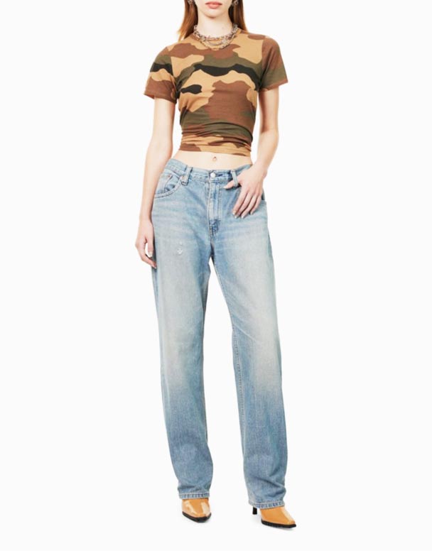 CHW01095 I-Structured-waist straight-leg mid-rise upcycled denim jeans