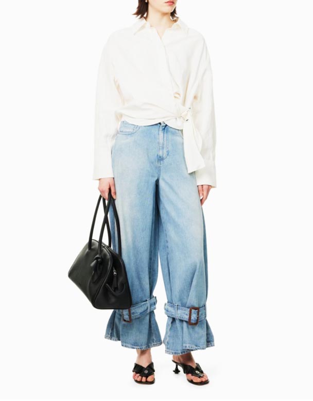 I-CHW01101 Brand-Buckled-Cuff-Patch-Umlenze Obanzi-Umlenze Ophakathi Nendawo Amajean E-Denim