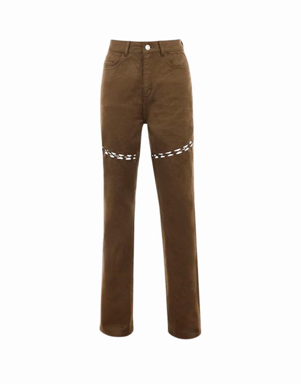 CHV01181 düz ayaqlı bükülmüş Jeans