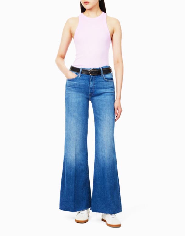 CHV01186 uzanan denimdən orta ölçülü geniş ayaqlı əyilmiş Sneak Jeans