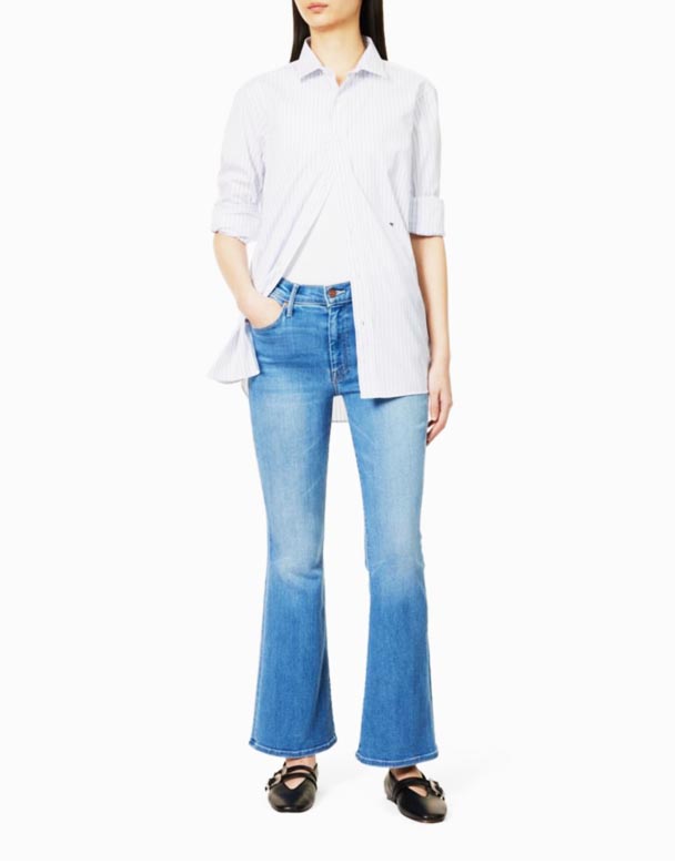 CHV01197 Lil həftə sonu alovlu ayaqlı uzanan denim jeans
