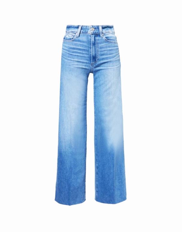 CHV01289 Anessa cins şalvar düz ayaqlı denim qarışığı və xam manşetli elastik elastik