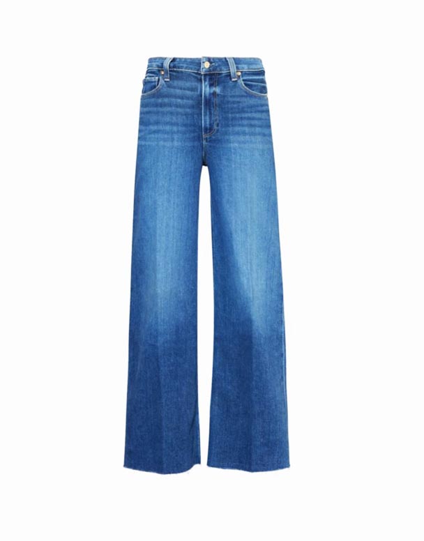 01299 Anessa hrár-hem hár-rísa breiður-fótur teygja-denim gallabuxur